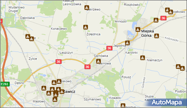 mapa Sarnówka gmina Rawicz, Sarnówka gmina Rawicz na mapie Targeo