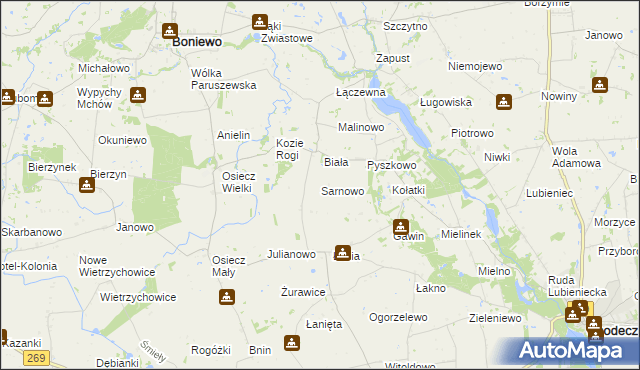 mapa Sarnowo gmina Boniewo, Sarnowo gmina Boniewo na mapie Targeo