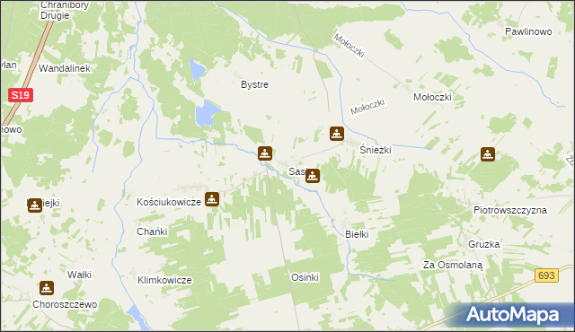 mapa Sasiny gmina Boćki, Sasiny gmina Boćki na mapie Targeo