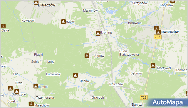 mapa Sędów gmina Białaczów, Sędów gmina Białaczów na mapie Targeo