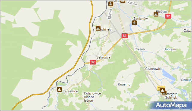 mapa Sękowice gmina Gubin, Sękowice gmina Gubin na mapie Targeo