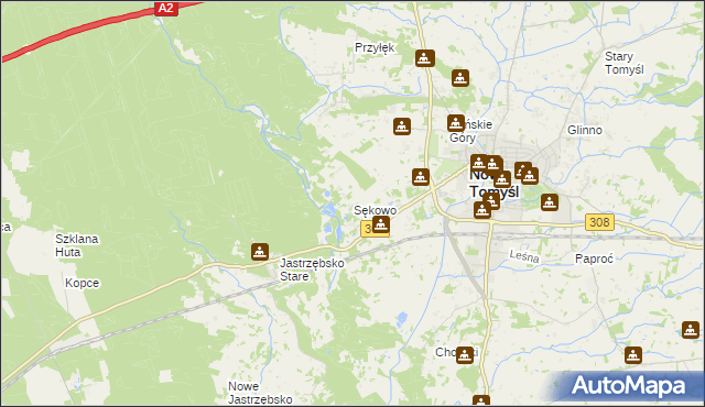 mapa Sękowo gmina Nowy Tomyśl, Sękowo gmina Nowy Tomyśl na mapie Targeo