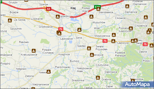 mapa Siedlec gmina Bochnia, Siedlec gmina Bochnia na mapie Targeo
