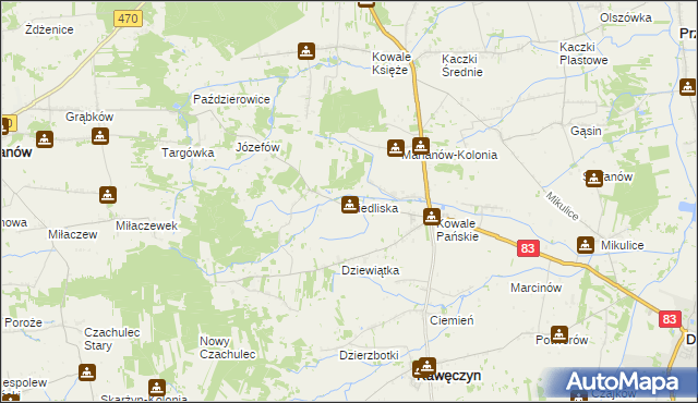mapa Siedliska gmina Kawęczyn, Siedliska gmina Kawęczyn na mapie Targeo