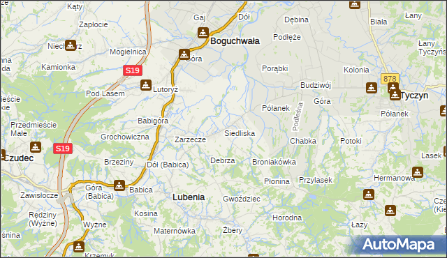 mapa Siedliska gmina Lubenia, Siedliska gmina Lubenia na mapie Targeo