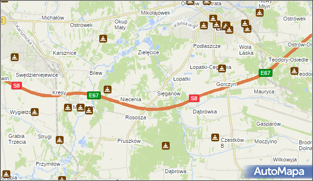 mapa Sięganów, Sięganów na mapie Targeo