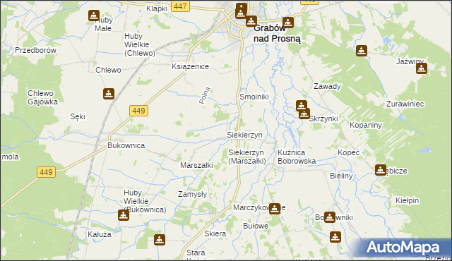 mapa Siekierzyn gmina Grabów nad Prosną, Siekierzyn gmina Grabów nad Prosną na mapie Targeo