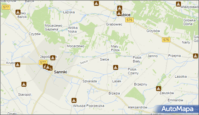 mapa Sielce gmina Sanniki, Sielce gmina Sanniki na mapie Targeo