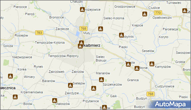 mapa Sielec Biskupi, Sielec Biskupi na mapie Targeo