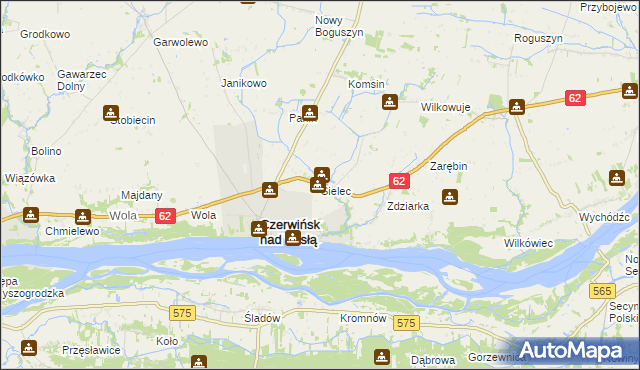 mapa Sielec gmina Czerwińsk nad Wisłą, Sielec gmina Czerwińsk nad Wisłą na mapie Targeo