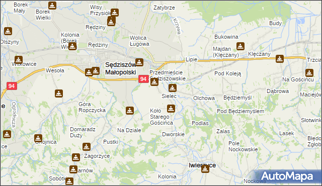 mapa Sielec gmina Iwierzyce, Sielec gmina Iwierzyce na mapie Targeo