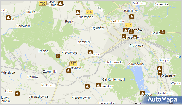 mapa Sielec gmina Staszów, Sielec gmina Staszów na mapie Targeo