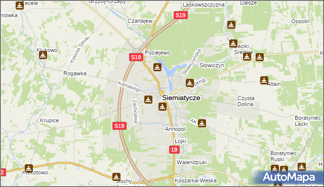 mapa Siemiatycze, Siemiatycze na mapie Targeo