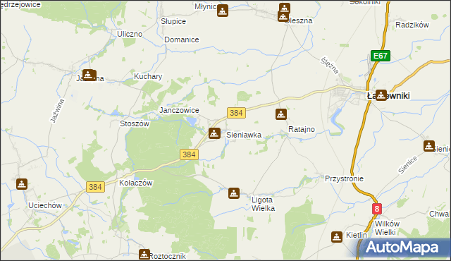 mapa Sieniawka gmina Łagiewniki, Sieniawka gmina Łagiewniki na mapie Targeo