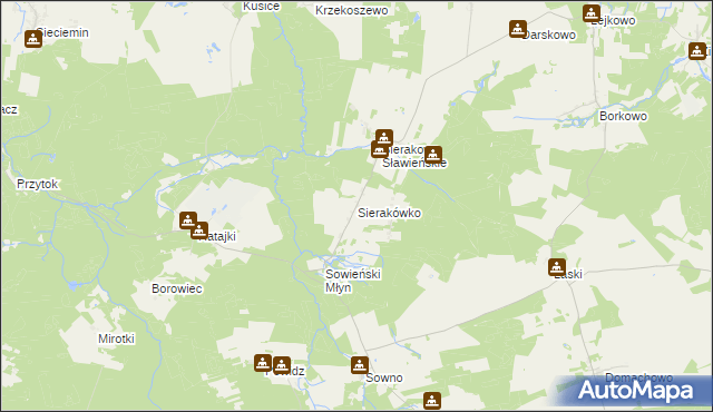 mapa Sierakówko gmina Sianów, Sierakówko gmina Sianów na mapie Targeo