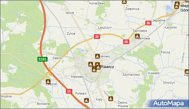 mapa Sierakowo gmina Rawicz, Sierakowo gmina Rawicz na mapie Targeo