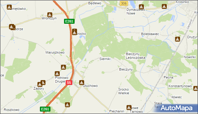 mapa Sierniki gmina Czempiń, Sierniki gmina Czempiń na mapie Targeo