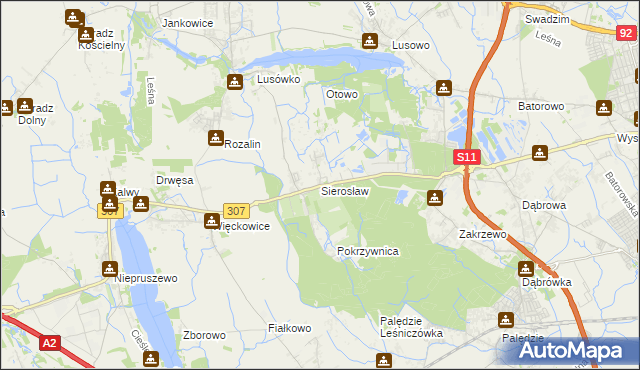 mapa Sierosław gmina Tarnowo Podgórne, Sierosław gmina Tarnowo Podgórne na mapie Targeo