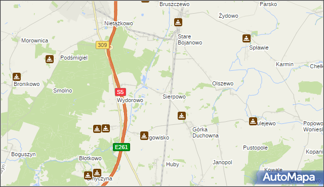 mapa Sierpowo gmina Śmigiel, Sierpowo gmina Śmigiel na mapie Targeo