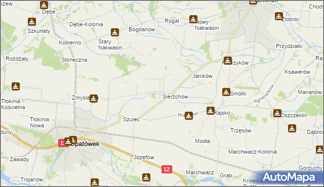 mapa Sierzchów gmina Opatówek, Sierzchów gmina Opatówek na mapie Targeo