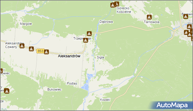 mapa Sigła gmina Aleksandrów, Sigła gmina Aleksandrów na mapie Targeo