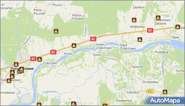 mapa Sikory gmina Wieliszew, Sikory gmina Wieliszew na mapie Targeo