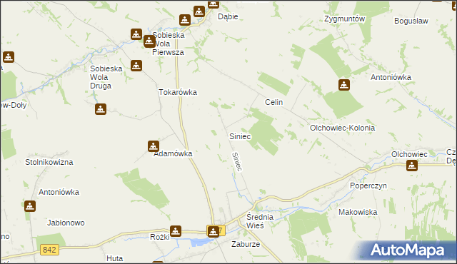 mapa Siniec gmina Żółkiewka, Siniec gmina Żółkiewka na mapie Targeo