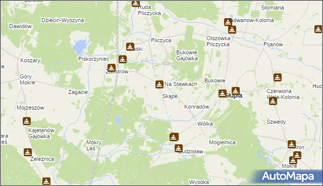 mapa Skąpe gmina Słupia Konecka, Skąpe gmina Słupia Konecka na mapie Targeo