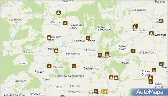 mapa Skarżyn gmina Kawęczyn, Skarżyn gmina Kawęczyn na mapie Targeo