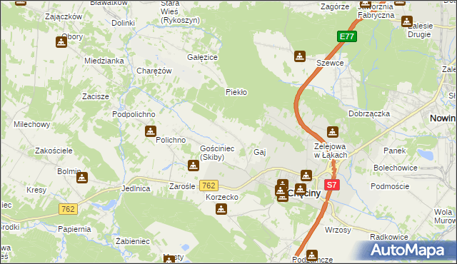 mapa Skiby gmina Chęciny, Skiby gmina Chęciny na mapie Targeo