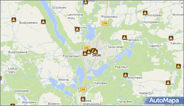 mapa Skoki powiat wągrowiecki, Skoki powiat wągrowiecki na mapie Targeo