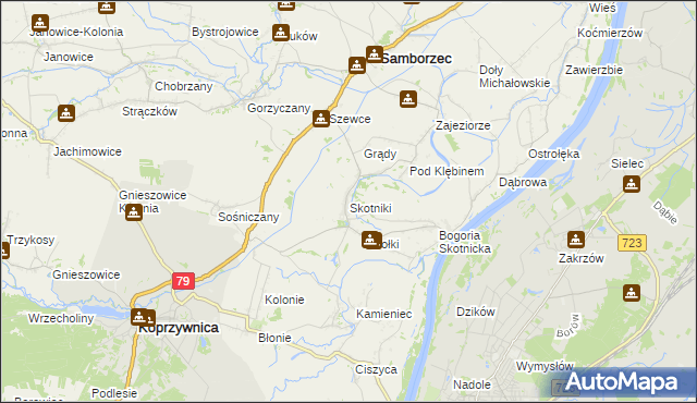 mapa Skotniki gmina Samborzec, Skotniki gmina Samborzec na mapie Targeo