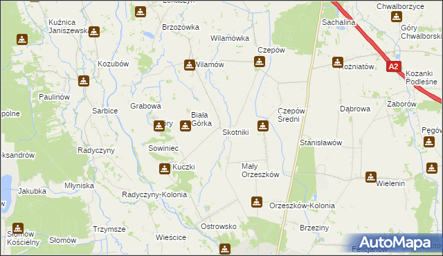 mapa Skotniki gmina Uniejów, Skotniki gmina Uniejów na mapie Targeo