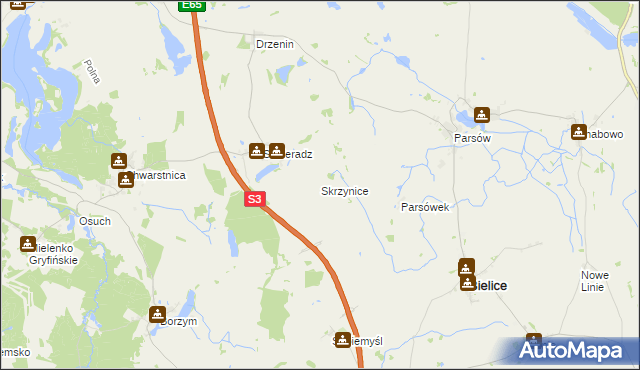 mapa Skrzynice gmina Gryfino, Skrzynice gmina Gryfino na mapie Targeo