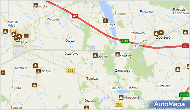 mapa Skrzynki gmina Stęszew, Skrzynki gmina Stęszew na mapie Targeo