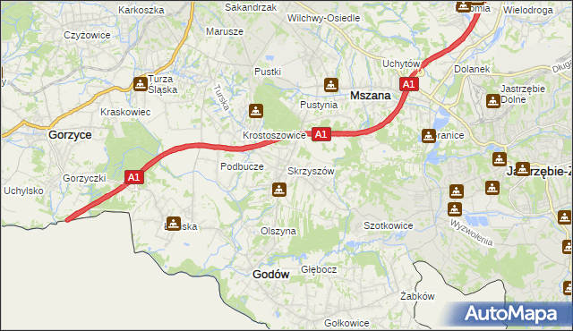 mapa Skrzyszów gmina Godów, Skrzyszów gmina Godów na mapie Targeo