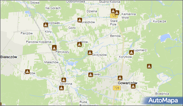 mapa Skrzyszów gmina Gowarczów, Skrzyszów gmina Gowarczów na mapie Targeo
