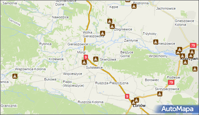 mapa Skwirzowa, Skwirzowa na mapie Targeo