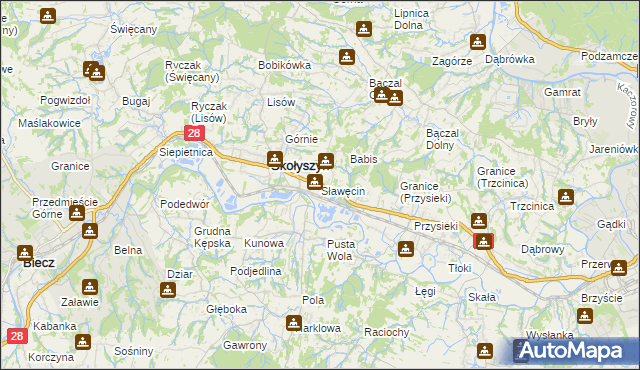mapa Sławęcin gmina Skołyszyn, Sławęcin gmina Skołyszyn na mapie Targeo