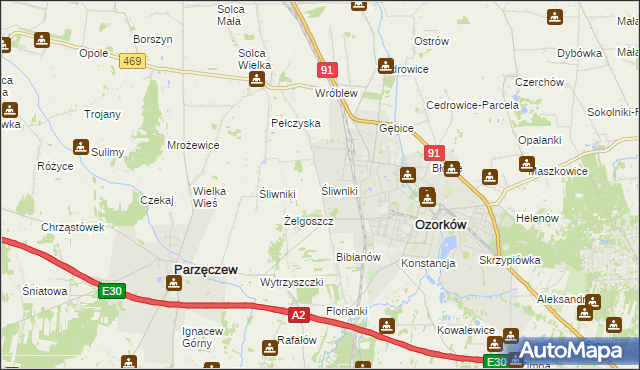 mapa Śliwniki gmina Ozorków, Śliwniki gmina Ozorków na mapie Targeo