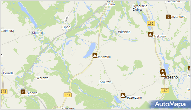 mapa Słonowice gmina Brzeżno, Słonowice gmina Brzeżno na mapie Targeo