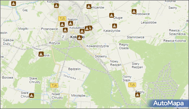 mapa Słotwiny gmina Koluszki, Słotwiny gmina Koluszki na mapie Targeo