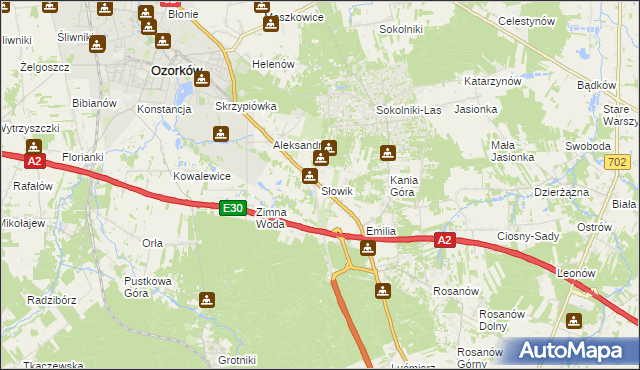 mapa Słowik gmina Zgierz, Słowik gmina Zgierz na mapie Targeo
