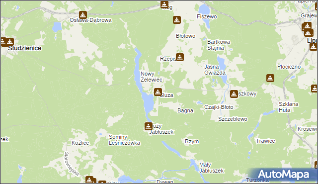 mapa Śluza gmina Lipusz, Śluza gmina Lipusz na mapie Targeo