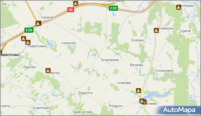 mapa Smardzewo gmina Sławno, Smardzewo gmina Sławno na mapie Targeo