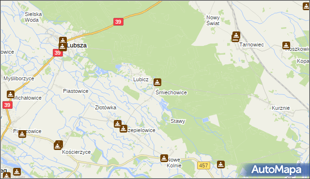 mapa Śmiechowice gmina Lubsza, Śmiechowice gmina Lubsza na mapie Targeo