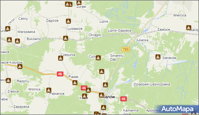 mapa Śmiertny Dąb-Leśniczówka, Śmiertny Dąb-Leśniczówka na mapie Targeo