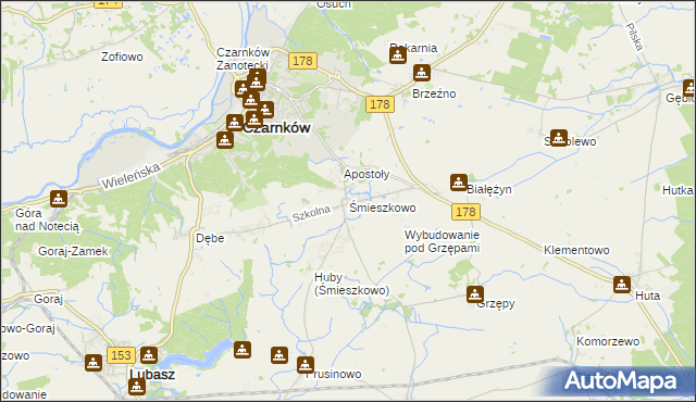 mapa Śmieszkowo gmina Czarnków, Śmieszkowo gmina Czarnków na mapie Targeo