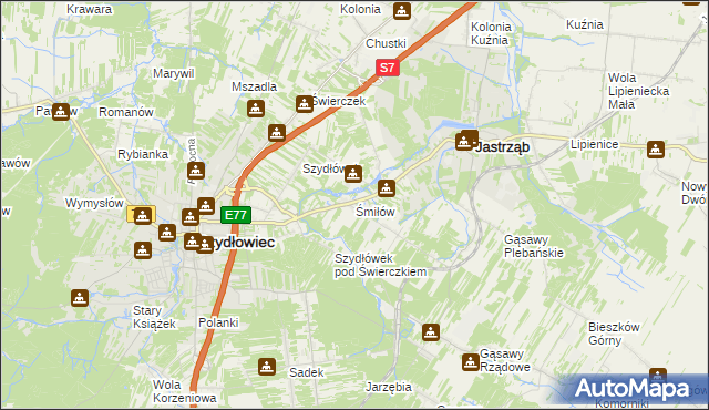 mapa Śmiłów gmina Jastrząb, Śmiłów gmina Jastrząb na mapie Targeo
