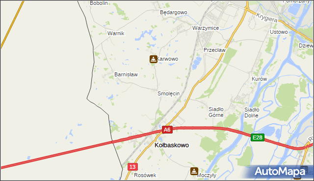 mapa Smolęcin gmina Kołbaskowo, Smolęcin gmina Kołbaskowo na mapie Targeo